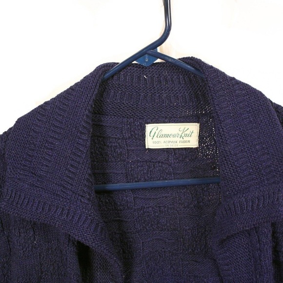Vintage Deadstock Navy Blue Cardigan Sweater w Collar & Pockets Size L - Hey Viv - Picture 4 of 6